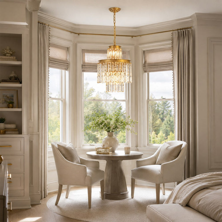 Tiered Crystal Drum Chandelier in 15 in / 38 cm - interior setting