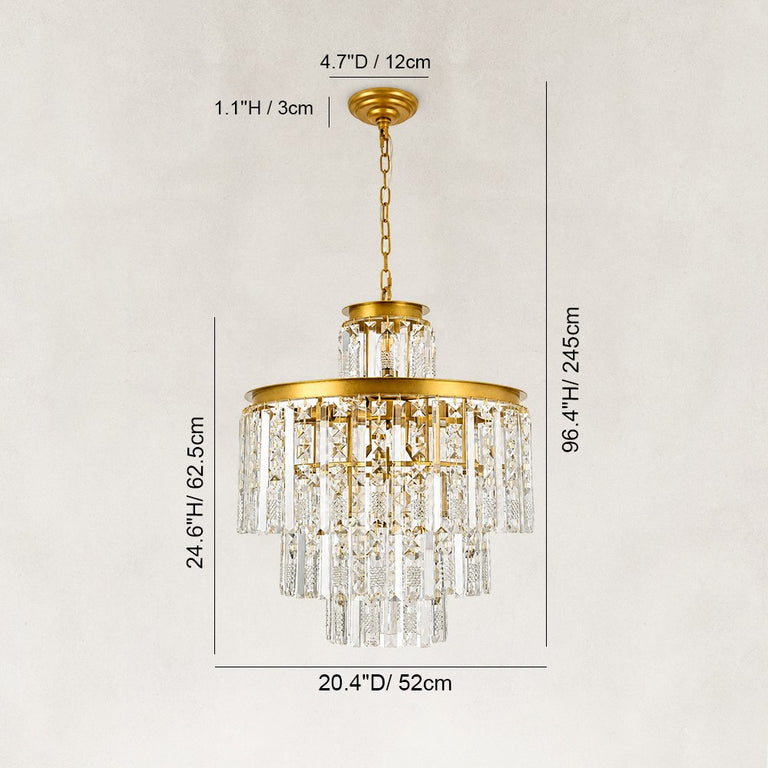 Tiered Crystal Drum Chandelier in 20.5 in / 52 cm - dimension diagram