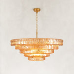Tiered Fluted Glass Chandelier in Amber Glass - complete fixture