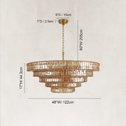 Tiered Fluted Glass Chandelier in Amber Glass - dimension diagram