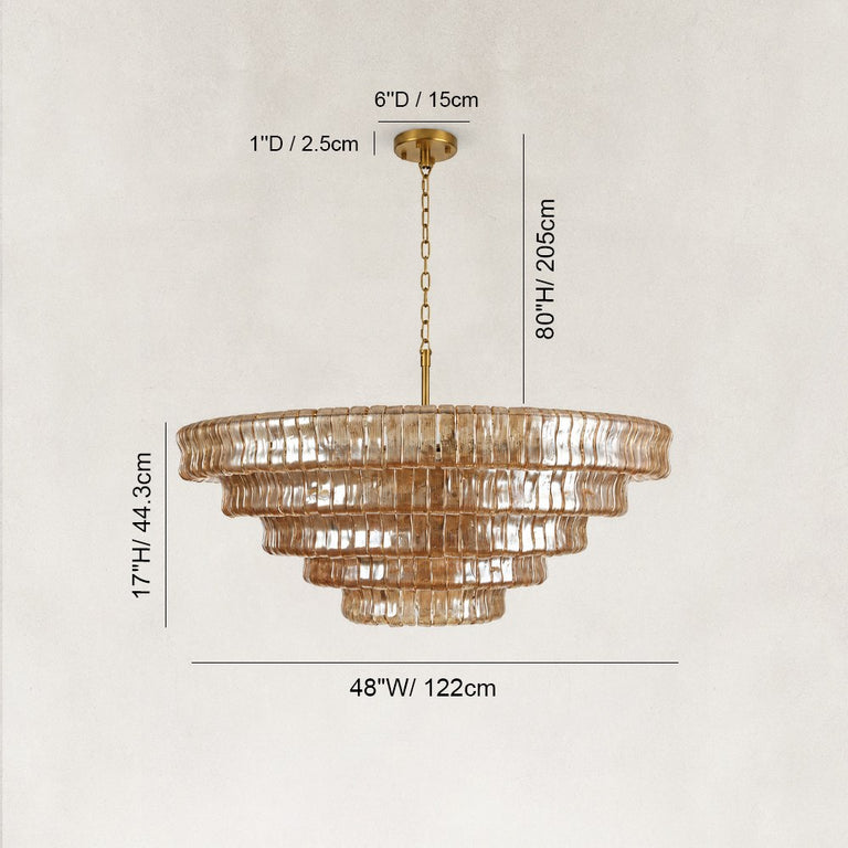 Tiered Fluted Glass Chandelier in Amber Glass - dimension diagram