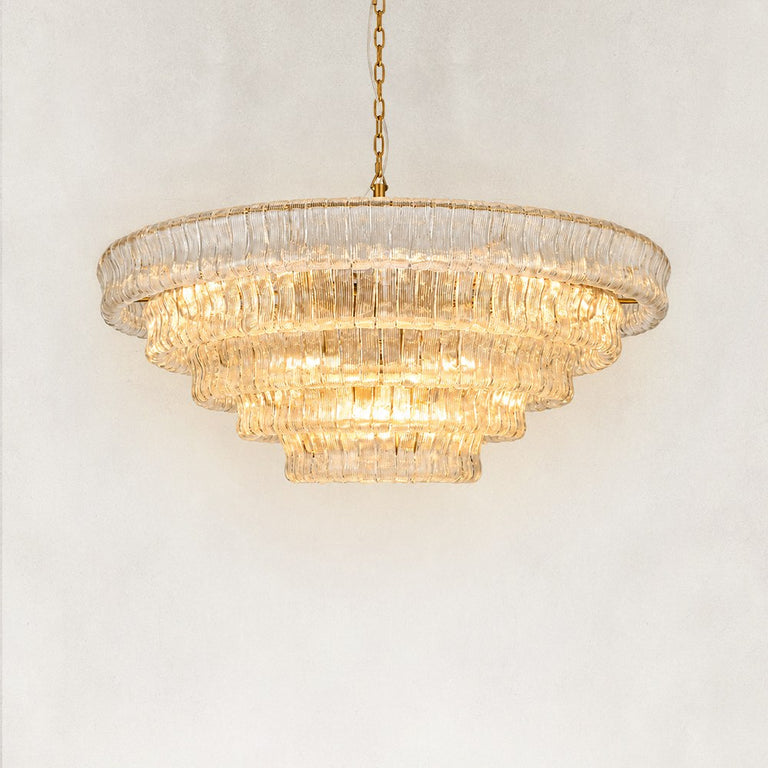 Tiered Fluted Glass Chandelier in Clear Glass - alternate angle