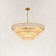 Tiered Fluted Glass Chandelier in Clear Glass - complete fixture