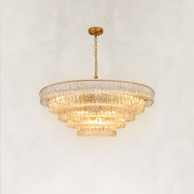 Tiered Fluted Glass Chandelier in Clear Glass - complete fixture
