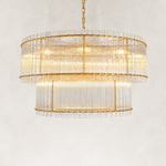 Tiered Fluted Glass Rod Drum Chandelier in Aged Brass - alternate angle