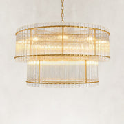 Tiered Fluted Glass Rod Drum Chandelier in Aged Brass - alternate angle