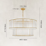Tiered Fluted Glass Rod Drum Chandelier in Aged Brass - dimension diagram