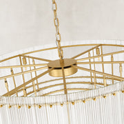 Tiered Fluted Glass Rod Drum Chandelier in Aged Brass - material detail