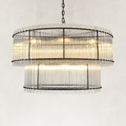 Tiered Fluted Glass Rod Drum Chandelier in Matte Black - alternate angle