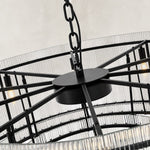 Tiered Fluted Glass Rod Drum Chandelier in Matte Black - material detail