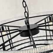 Tiered Fluted Glass Rod Drum Chandelier in Matte Black - material detail