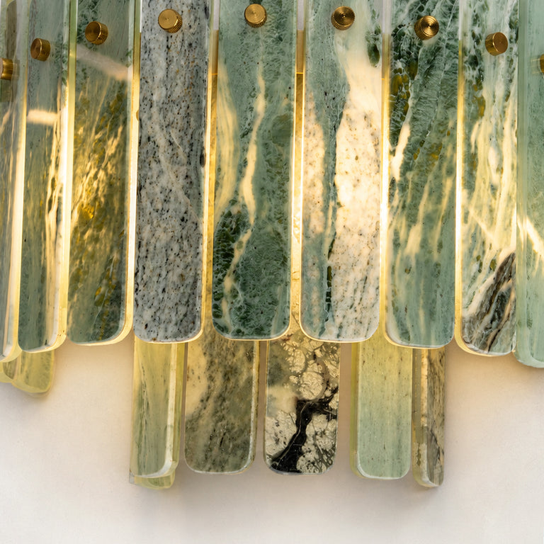 Product detail of Tiered Marble-Composite Panel Wall Sconce against a neutral background