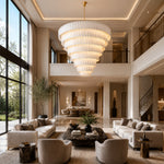 Tiered Marble Cone Chandelier 79.9" displayed in a furnished living room