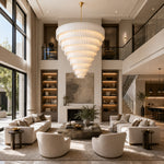 Tiered Marble Cone Chandelier 79.9" displayed in a furnished living room