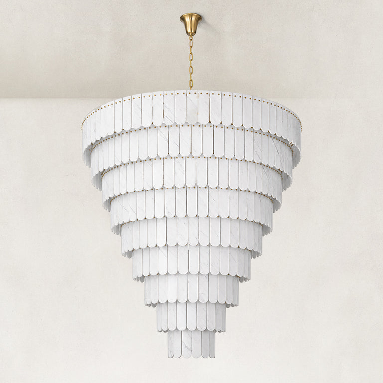 Product detail of Tiered Marble Cone Chandelier 79.9" against a neutral background