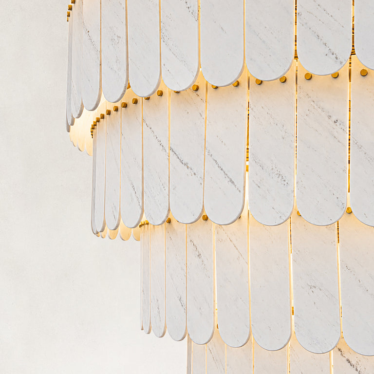Product detail of Tiered Marble Cone Chandelier 79.9" against a neutral background