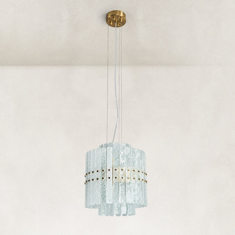 Product detail of Tiered Marble Cylinder Chandelier 25.6" against a neutral background