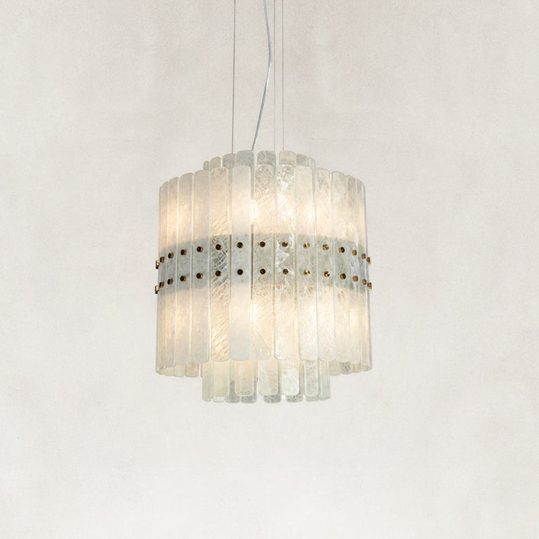 Product detail of Tiered Marble Cylinder Chandelier 25.6" against a neutral background