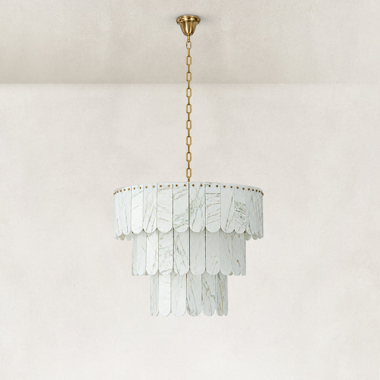 Product detail of Tiered Marble Drum Pendant against a neutral background
