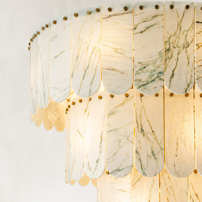 Product detail of Tiered Marble Drum Pendant against a neutral background