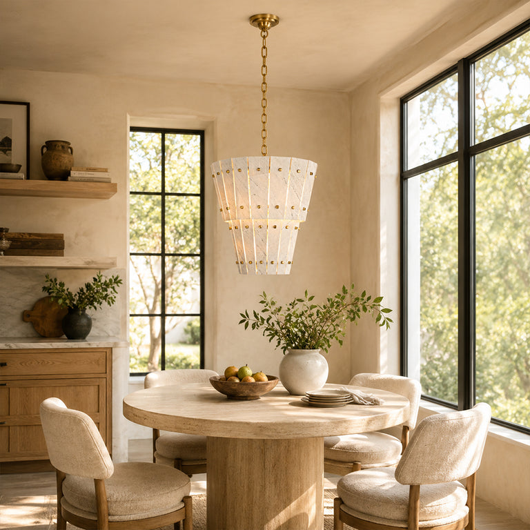 Tiered Tapered Marble Pendant installed above a dining table