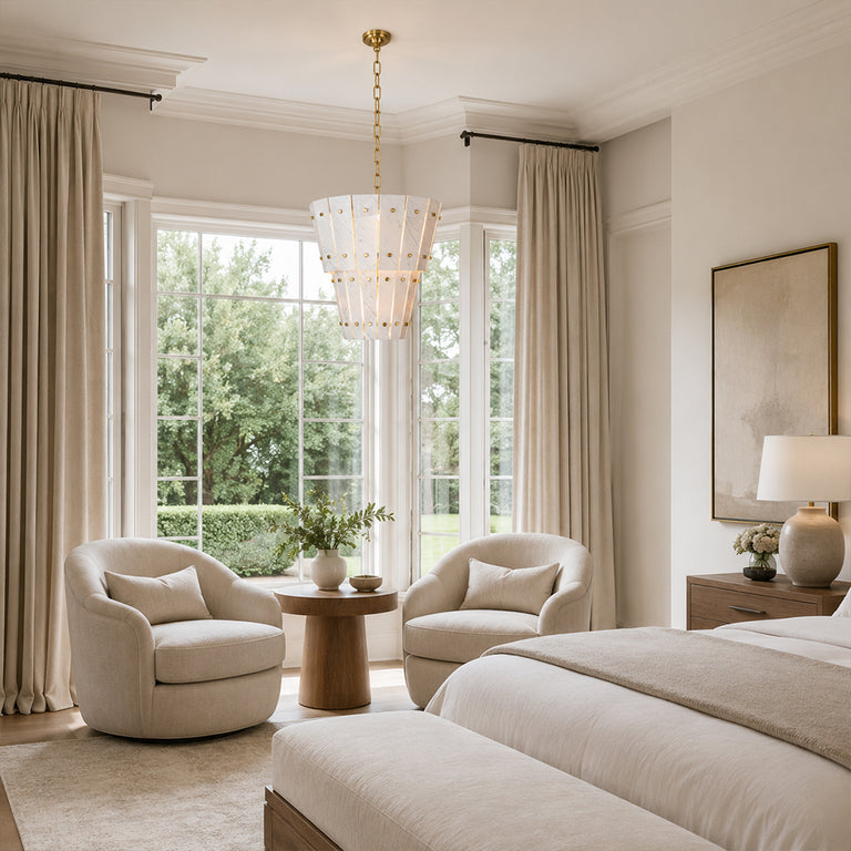 Tiered Tapered Marble Pendant displayed in a furnished interior