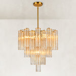 Illuminated tiered tubular glass chandelier