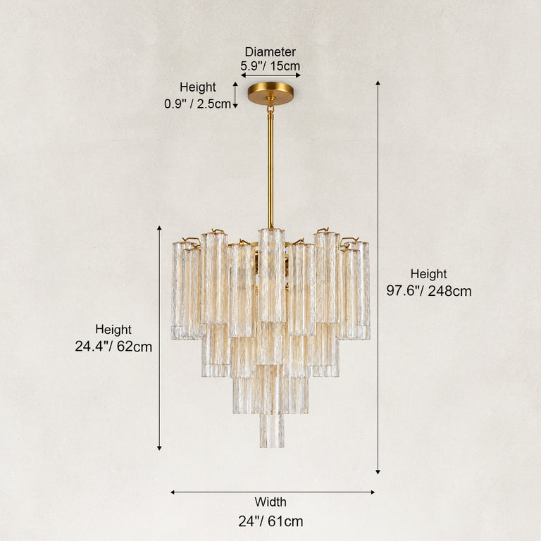 Dimensions of the 24-inch tiered tubular glass chandelier