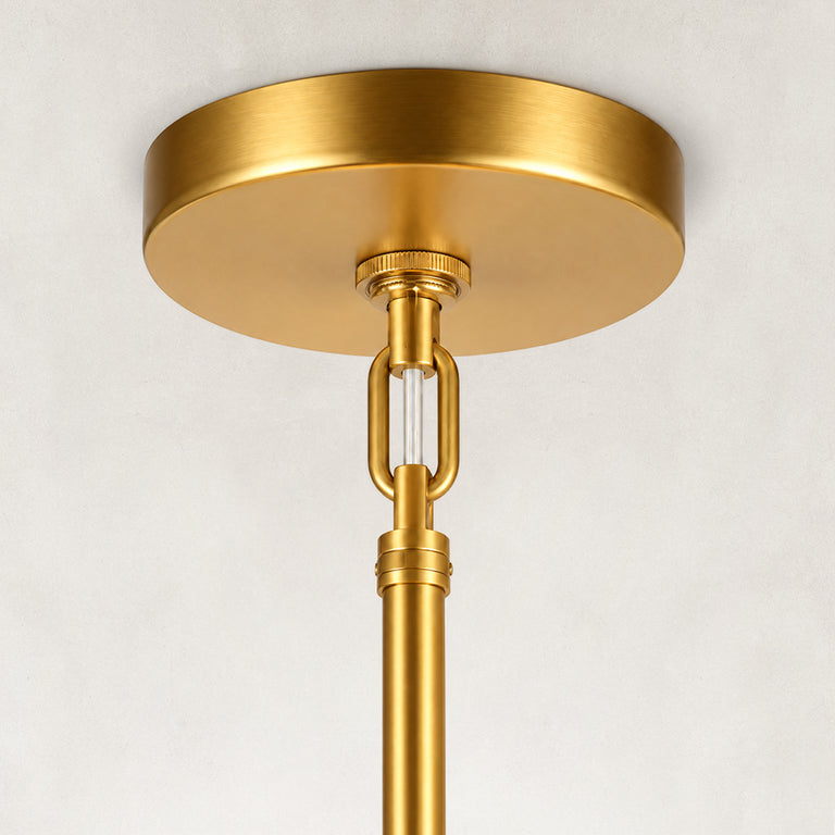 Round canopy of the tiered tubular glass chandelier