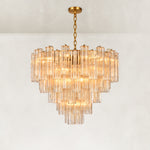 Illuminated tiered tubular glass chandelier