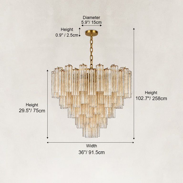 Dimensions of the 36-inch tiered tubular glass chandelier