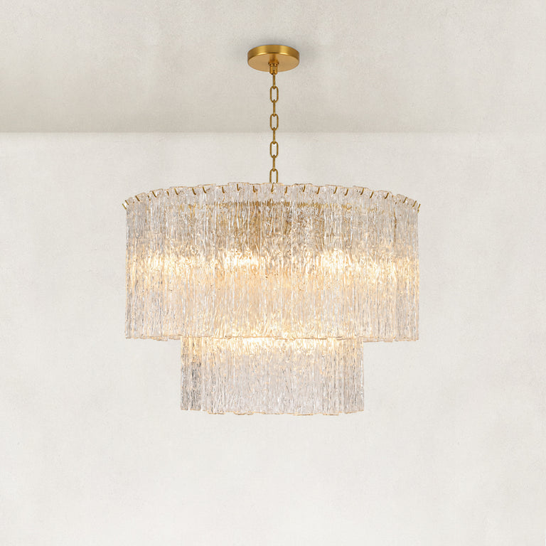 Twelve-Light Glass Globe Chandelier 36" complete as shown fixture view