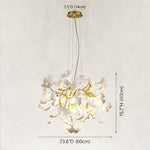 Ceramic leaf chandelier dimensions: 23.6-inch diameter and 15.7-inch body height.
