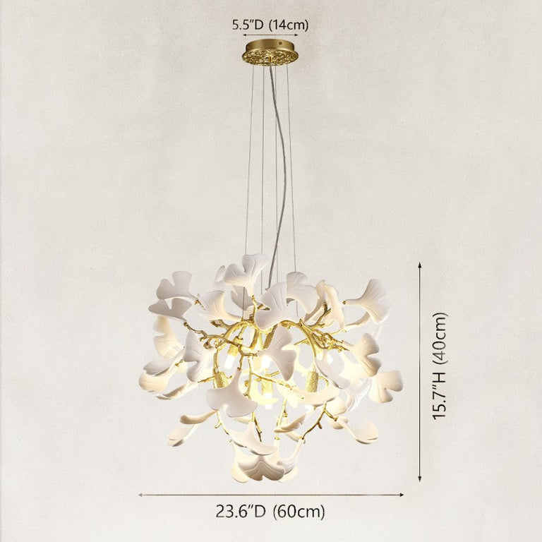 Ceramic leaf chandelier dimensions: 23.6-inch diameter and 15.7-inch body height.