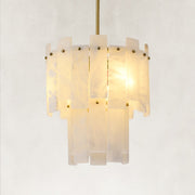 Illuminated two-tier alabaster panel pendant with brass-finish fittings