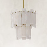 Unlit two-tier alabaster panel pendant with brass-finish fittings