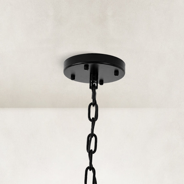 Black chandelier ceiling canopy and chain.