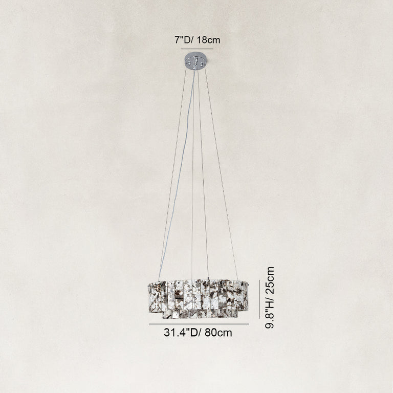 Dimension diagram for Two-Tier Marble Panel Drum Chandelier 31.5"