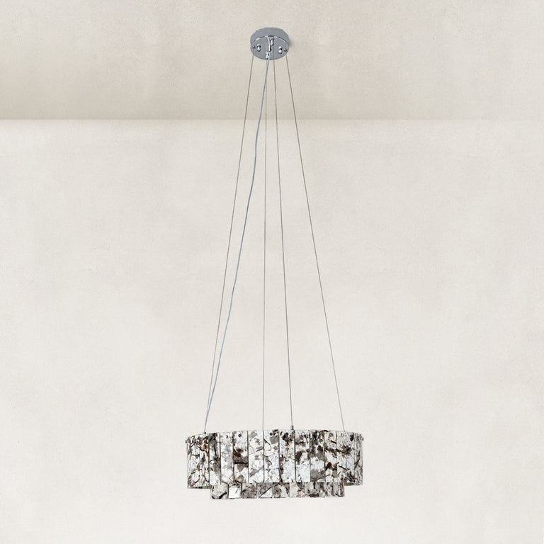 Product detail of Two-Tier Marble Panel Drum Chandelier 31.5" against a neutral background