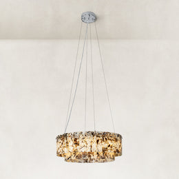 Two-Tier Marble Panel Drum Chandelier 31.5