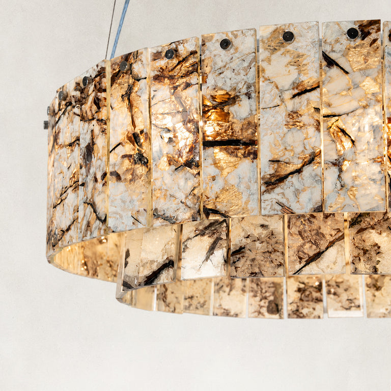 Product detail of Two-Tier Marble Panel Drum Chandelier 31.5" against a neutral background