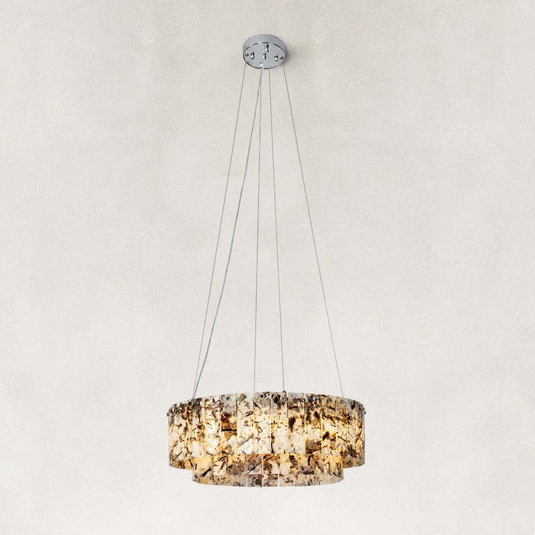 Two-Tier Marble Panel Drum Chandelier 31.5" shown against a neutral background