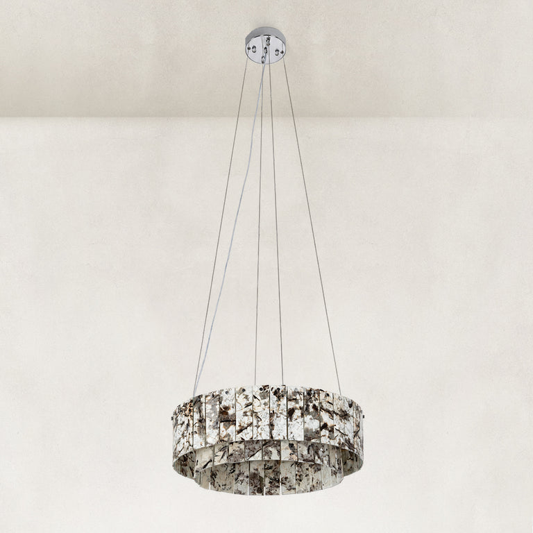 Product detail of Two-Tier Marble Panel Drum Chandelier 31.5" against a neutral background