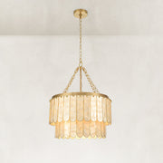 Two-Tier Brass Shell Chandelier, 20 in - 20 in / Brass complete fixture