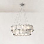 Two-Tier White Marble Drum Chandelier 39.4" in Chrome metal finish, shown as a complete fixture