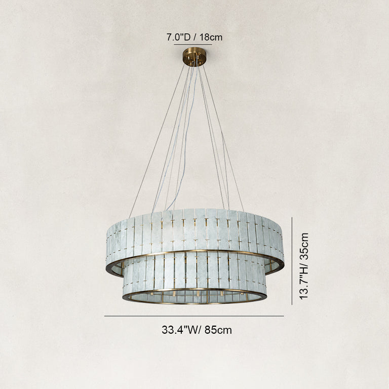 Dimension diagram for Two-Tier White Marble Drum Chandelier 39.4"