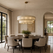 Two-Tier White Marble Drum Chandelier 33.5