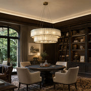 Two-Tier White Marble Drum Chandelier 33.5