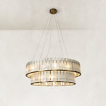 Two-Tier White Marble Drum Chandelier 33.5