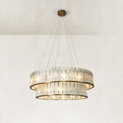 Two-Tier White Marble Drum Chandelier 33.5